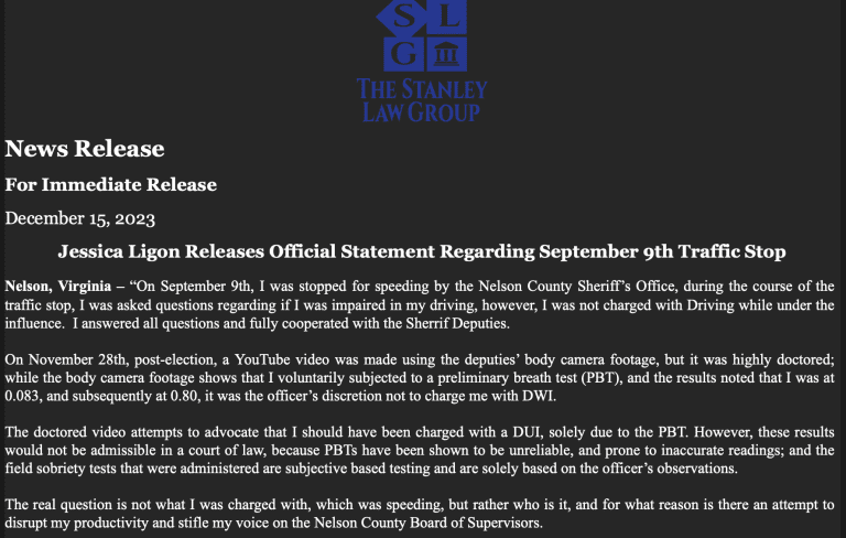 BOS Elect, Jessica Ligon, Releases Statement Regarding September Traffic Stop